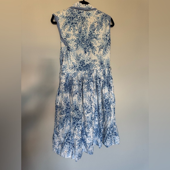 Vintage 50’s Handmade White Blue Floral Shirt Waister Flared Skirt Cotton Dress - Picture 2 of 6